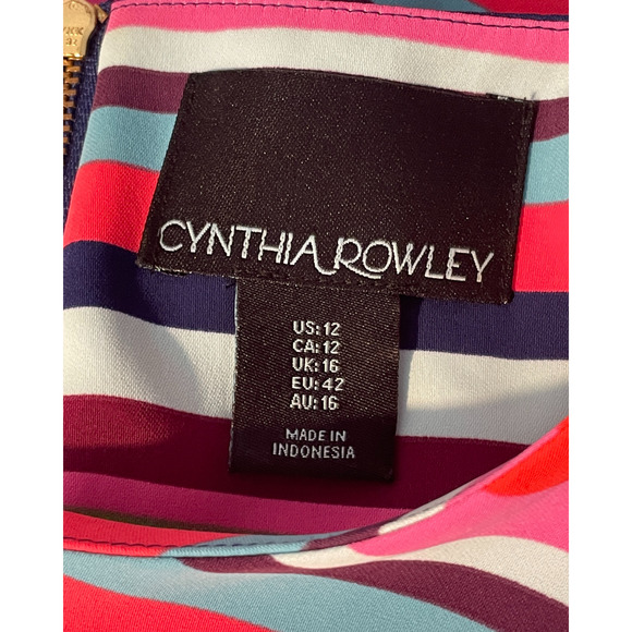 3-FOR-$30 Cynthia Rowley Sz 12 Shift Dress Colorful Striped Silky Exposed Zipper - Picture 10 of 10